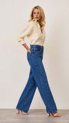 CALÇA JEANS WIDE LEG BOLSO RELÓGIO