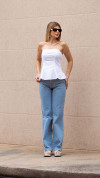 CALÇA JEANS WIDE LEG COM STRASS