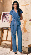 CALÇA JEANS WIDE LEG TACHAS