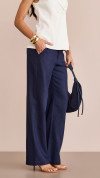 CALÇA LINHO WIDE LEG ALFAIATARIA AZUL