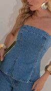 BLUSA STRAPLESS JEANS COM ELÁSTICO