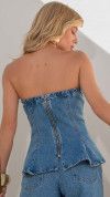 BLUSA STRAPLESS JEANS COM ELÁSTICO