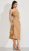 VESTIDO DE LINHO MIDI ELEGANCE BEGE