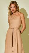 VESTIDO OMBRO SÓ COM CINTO BEGE