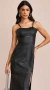 VESTIDO COURO ECO MIDI CUT OUT PRETO