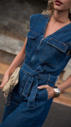 MACACÃO JEANS HAREM LAÇO ESCURO