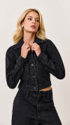JAQUETA JEANS CROPPED PRETA STRASS