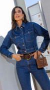 JAQUETA JEANS CROPPED ESCURA