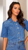 CAMISA CROPPED JEANS BRILHO