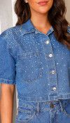CAMISA CROPPED JEANS BRILHO