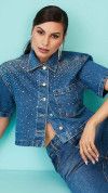 CAMISA CROPPED JEANS BRILHO