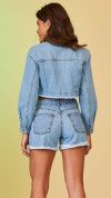 JAQUETA CROPPED JEANS COM STRASS