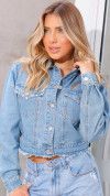 JAQUETA CROPPED JEANS COM TACHAS - GLISS