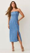 VESTIDO STRAPLESS LONGO COM FENDA