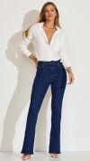 CALÇA JEANS FLARE CINTURA ALTA COM CINTO