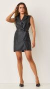 VESTIDO  CURTO BLAZER COURO SINTÉTICO PRETO