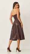 VESTIDO MIDI GODÊ STRAPLESS COURO COFFEE