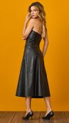 VESTIDO MIDI GODÊ STRAPLESS COURO PRETO