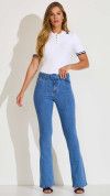 CALÇA JEANS FLARE CLARA CINTURA ALTA COM CINTO
